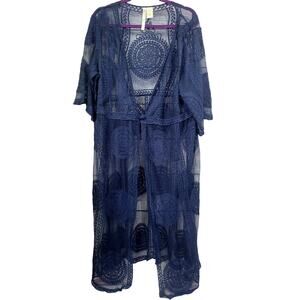 Forgotten Grace Long Lace‎ Boho Swim Cover Up Navy Blue Size 3X